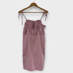 Nasty Gal Women’s Size 8 Light Pink Let Me Frill You Baby Satin Mini Dress